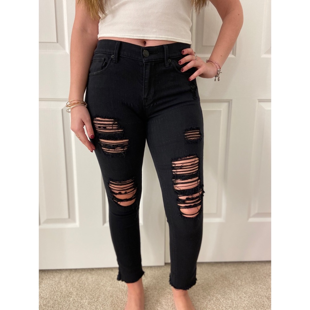 Express black distressed skinny jeans